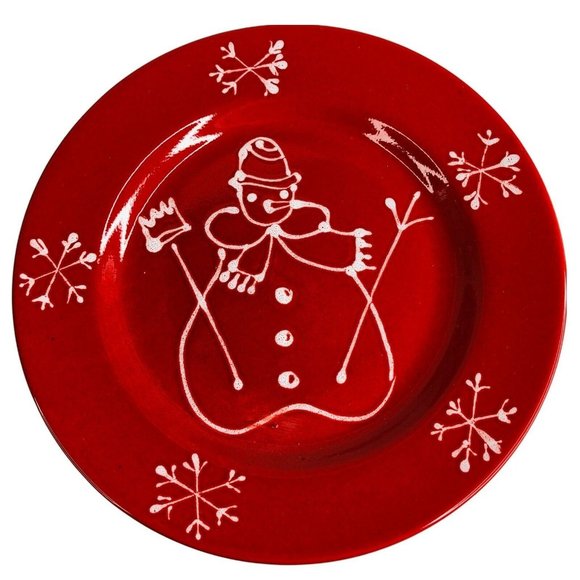 2 La Primula Christmas Snowman Dinner Plates Red & White Made in Italy 10 1/4" - Picture 2 of 7